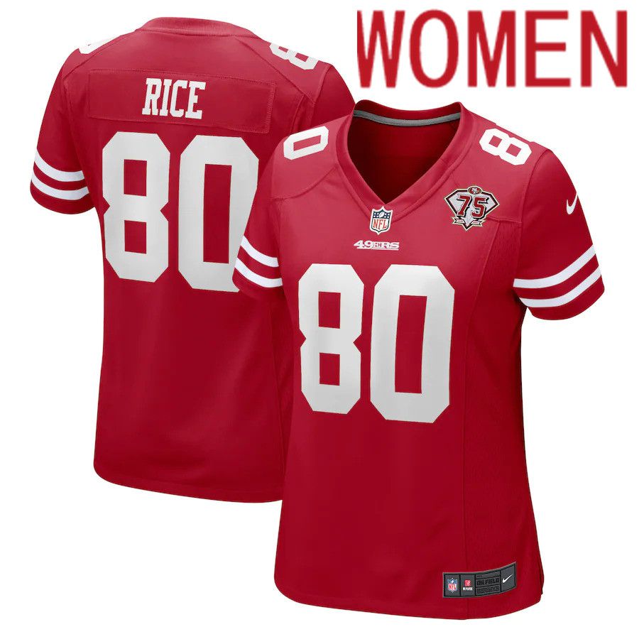Women San Francisco 49ers #80 Jerry Rice Nike Scarlet 75th Anniversary Game Retired Player NFL Jersey->women nfl jersey->Women Jersey